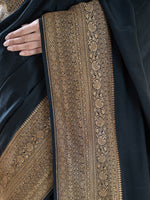 Black Plain Crepe Silk Handloom Banarasi Saree - Sacred Weaves