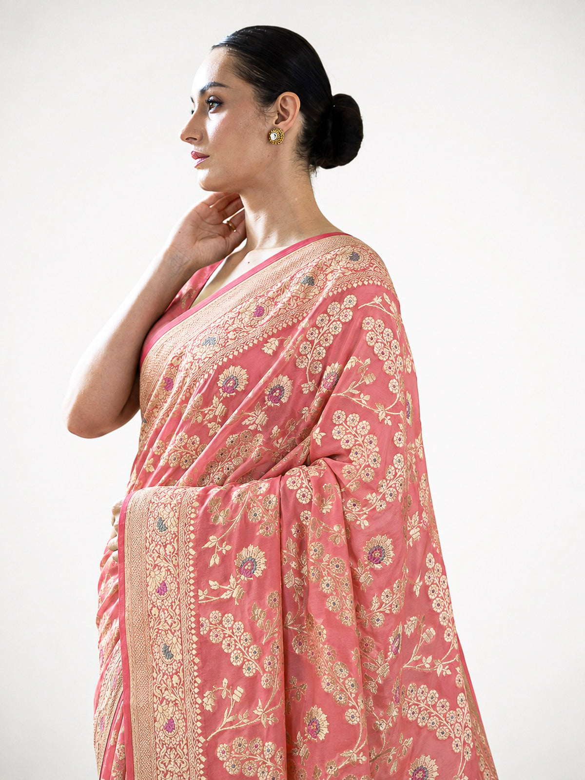 Pastel Pink Meenakari Jaal Khaddi Georgette Handloom Banarasi Saree - Sacred Weaves