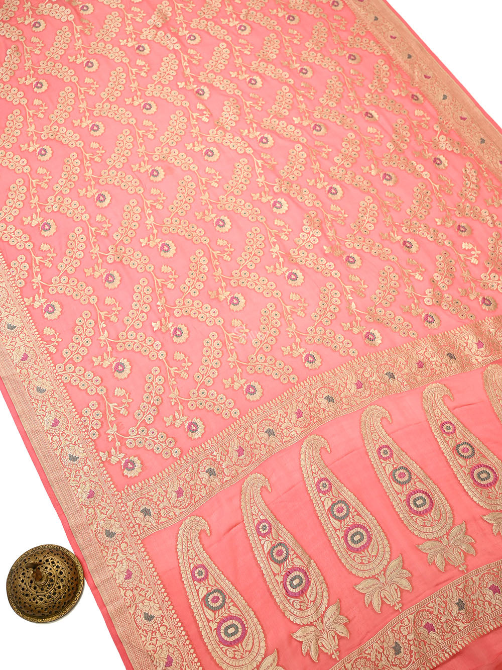Pastel Pink Meenakari Jaal Khaddi Georgette Handloom Banarasi Saree - Sacred Weaves