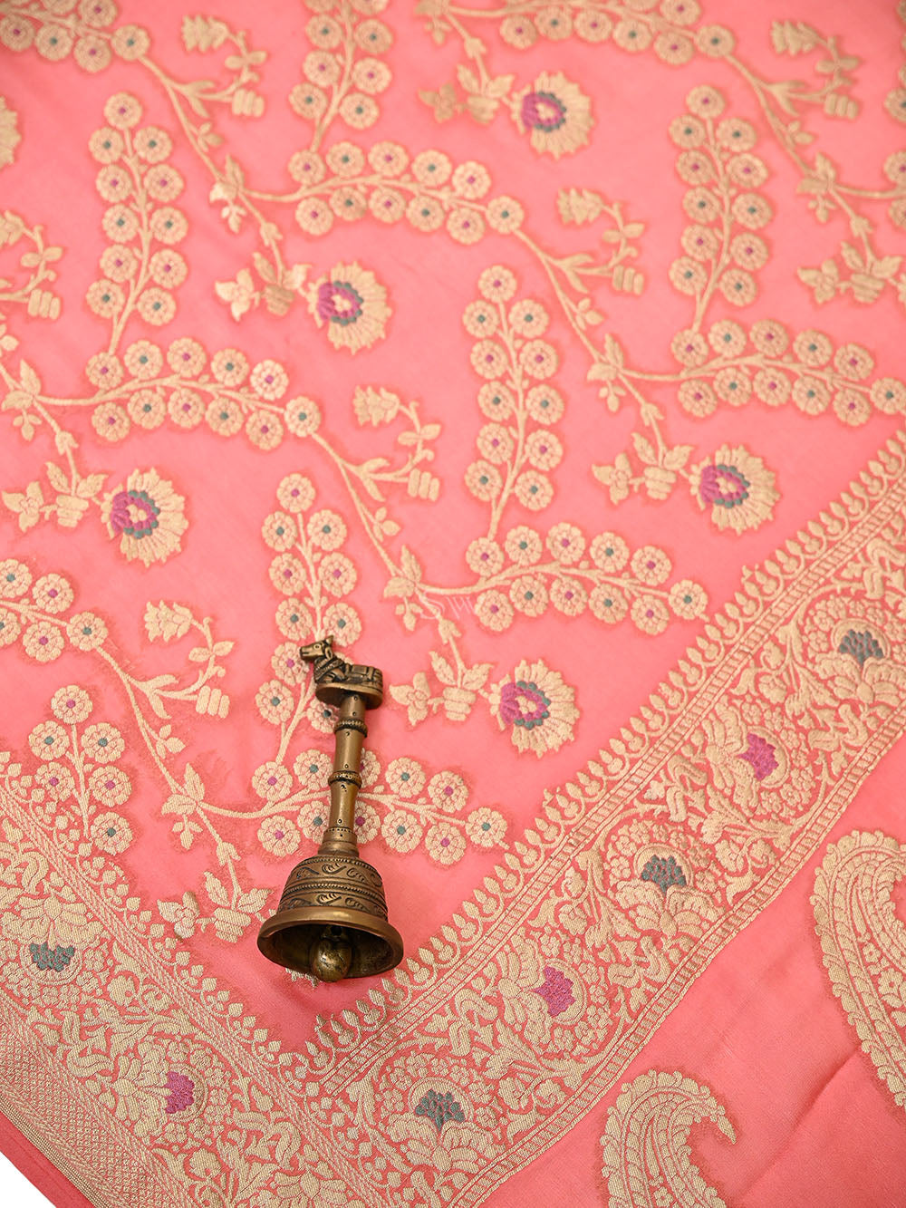 Pastel Pink Meenakari Jaal Khaddi Georgette Handloom Banarasi Saree - Sacred Weaves