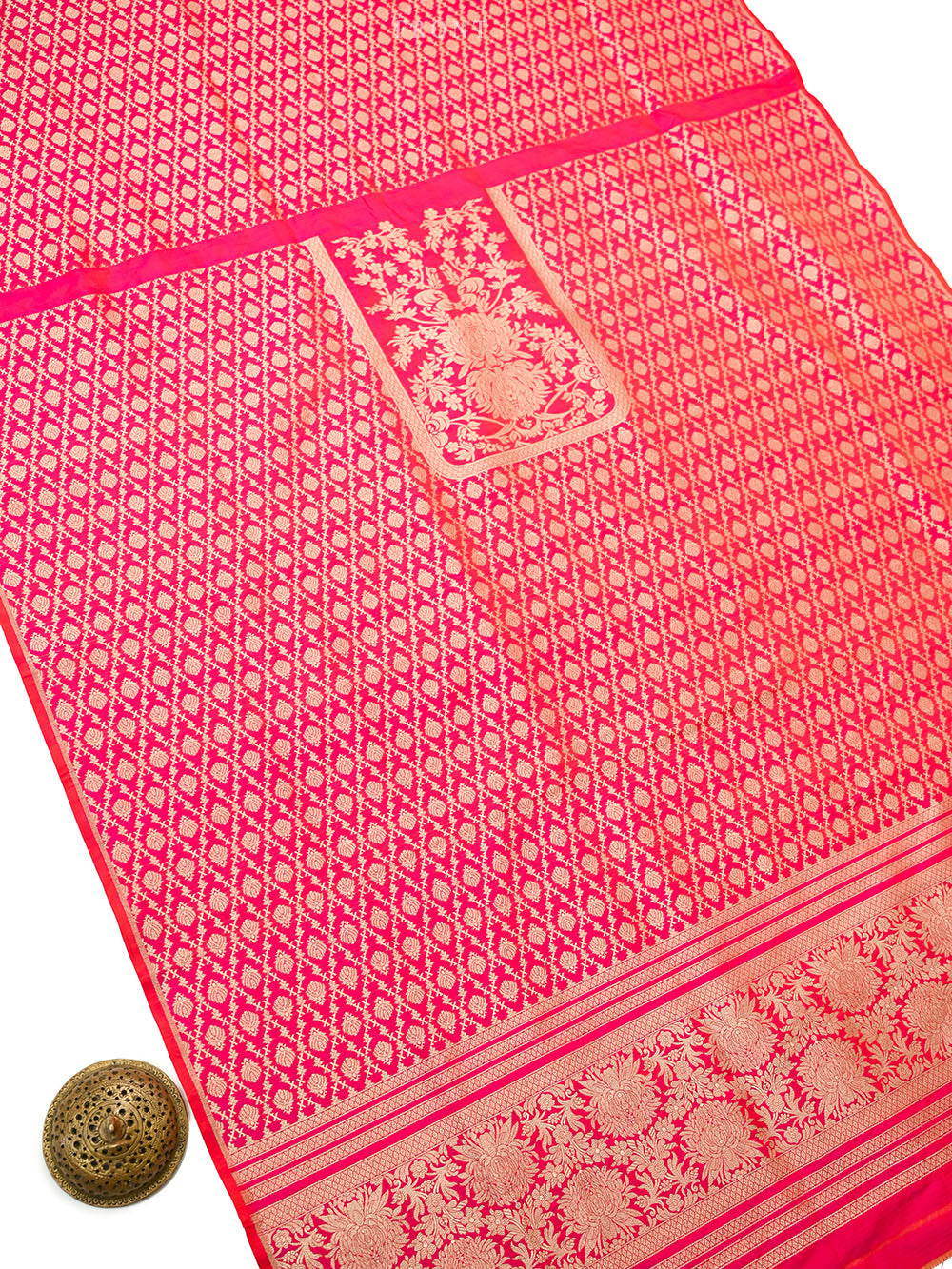Pink Orange Jaal Katan Silk Handloom Banarasi Suit - Sacred Weaves