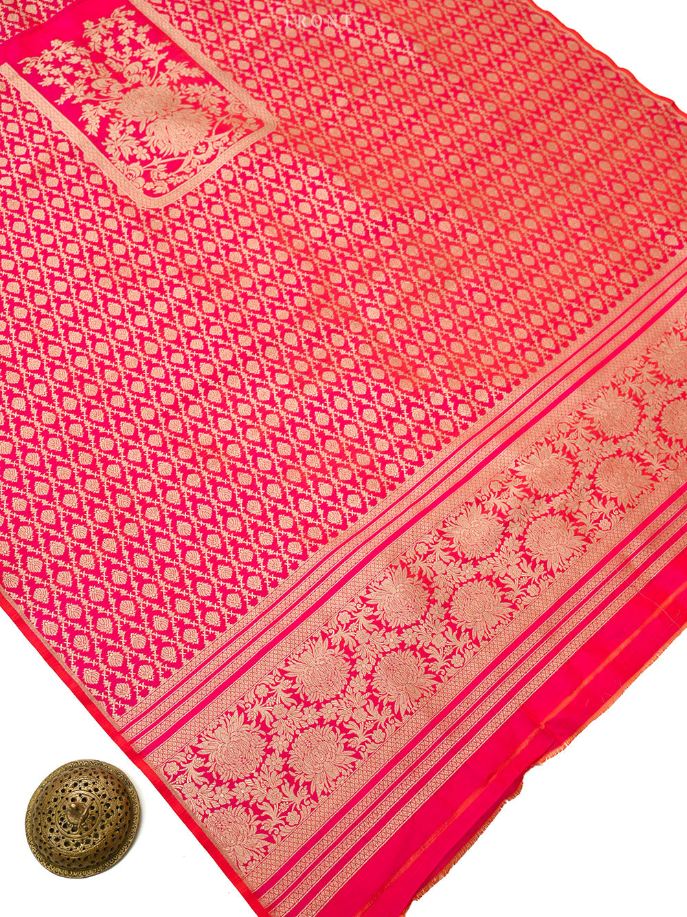 Pink Orange Jaal Katan Silk Handloom Banarasi Suit - Sacred Weaves