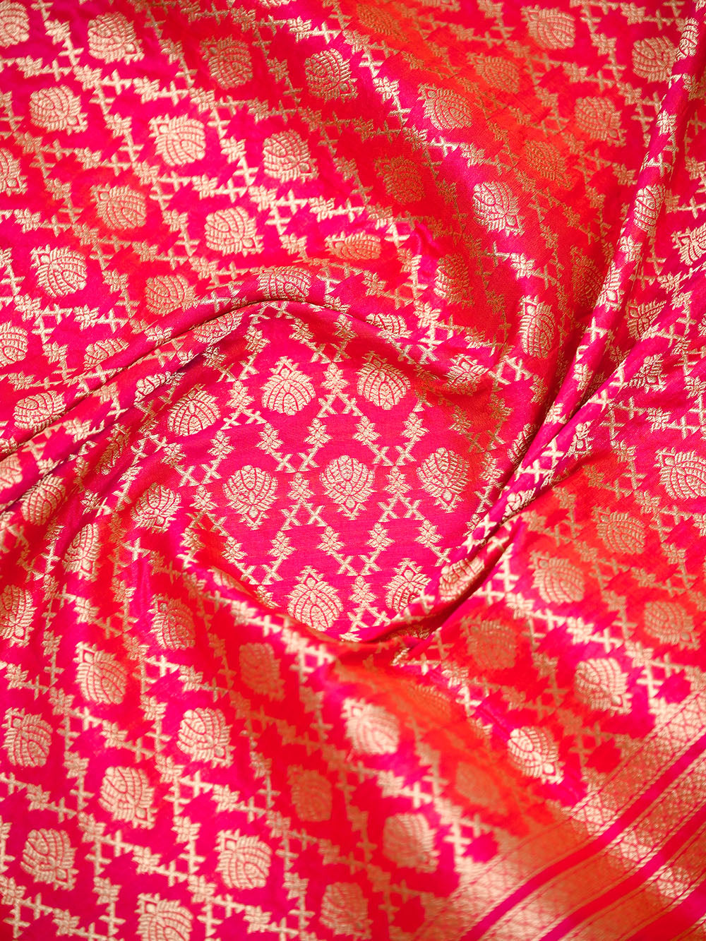 Pink Orange Jaal Katan Silk Handloom Banarasi Suit - Sacred Weaves
