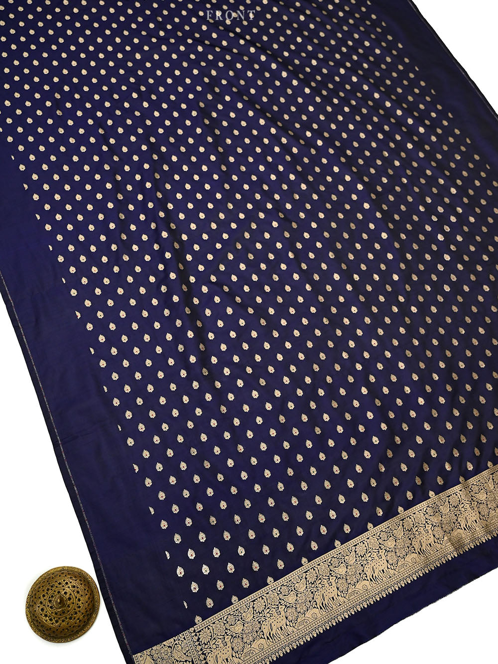 Navy Blue Meenakari Booti Katan Silk Handloom Banarasi Suit - Sacred Weaves
