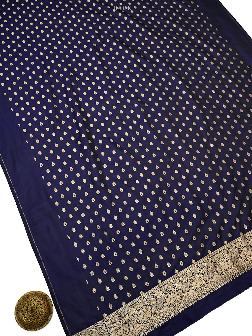Navy Blue Meenakari Booti Katan Silk Handloom Banarasi Suit - Sacred Weaves