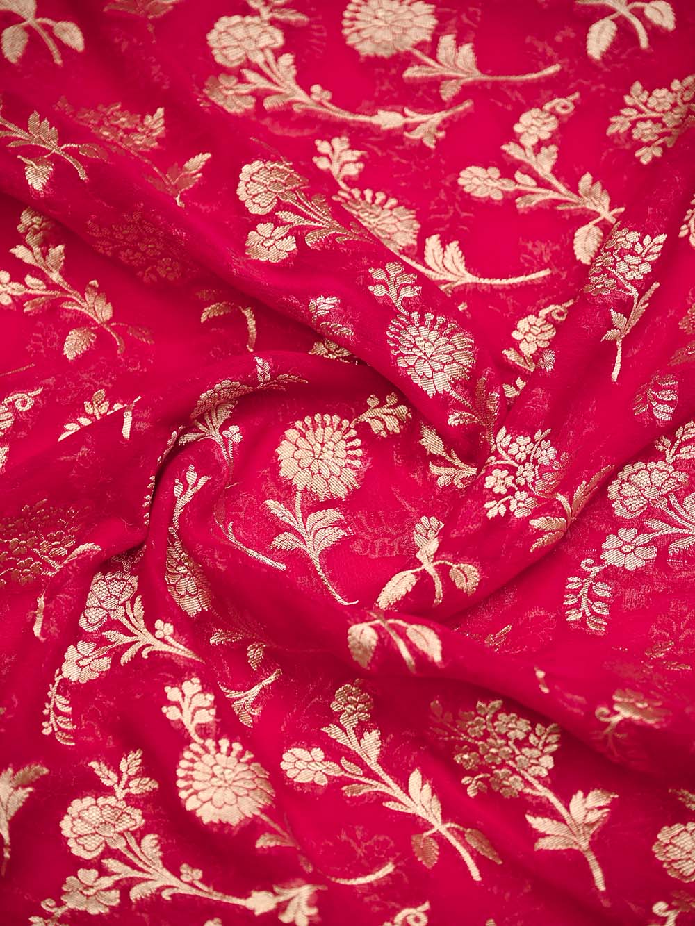 Reddish Pink Jaal Khaddi Georgette Handloom Banarasi Saree - Sacred Weaves