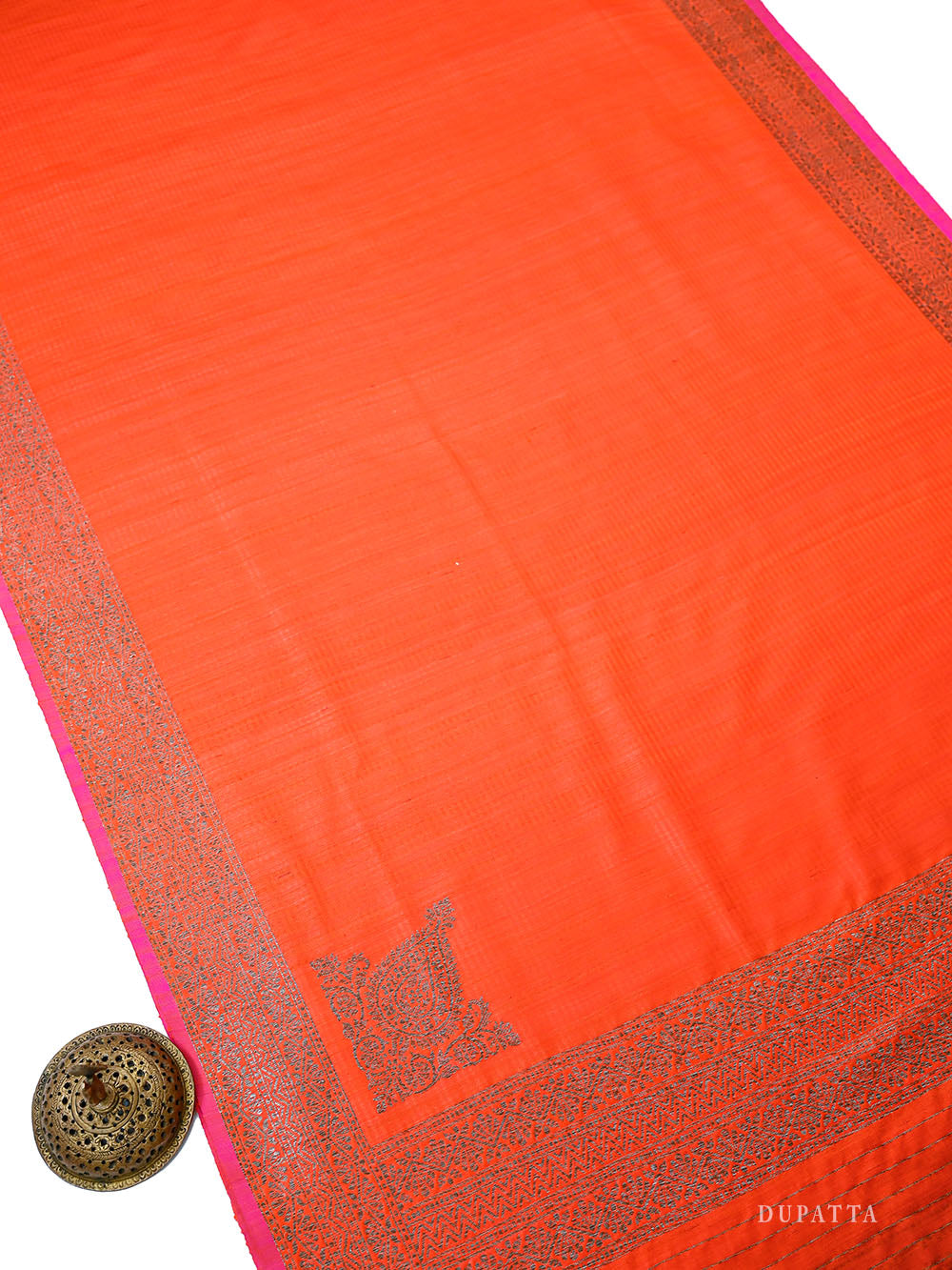 Dark Orange Booti Dupion Silk Handloom Banarasi Suit - Sacred Weaves