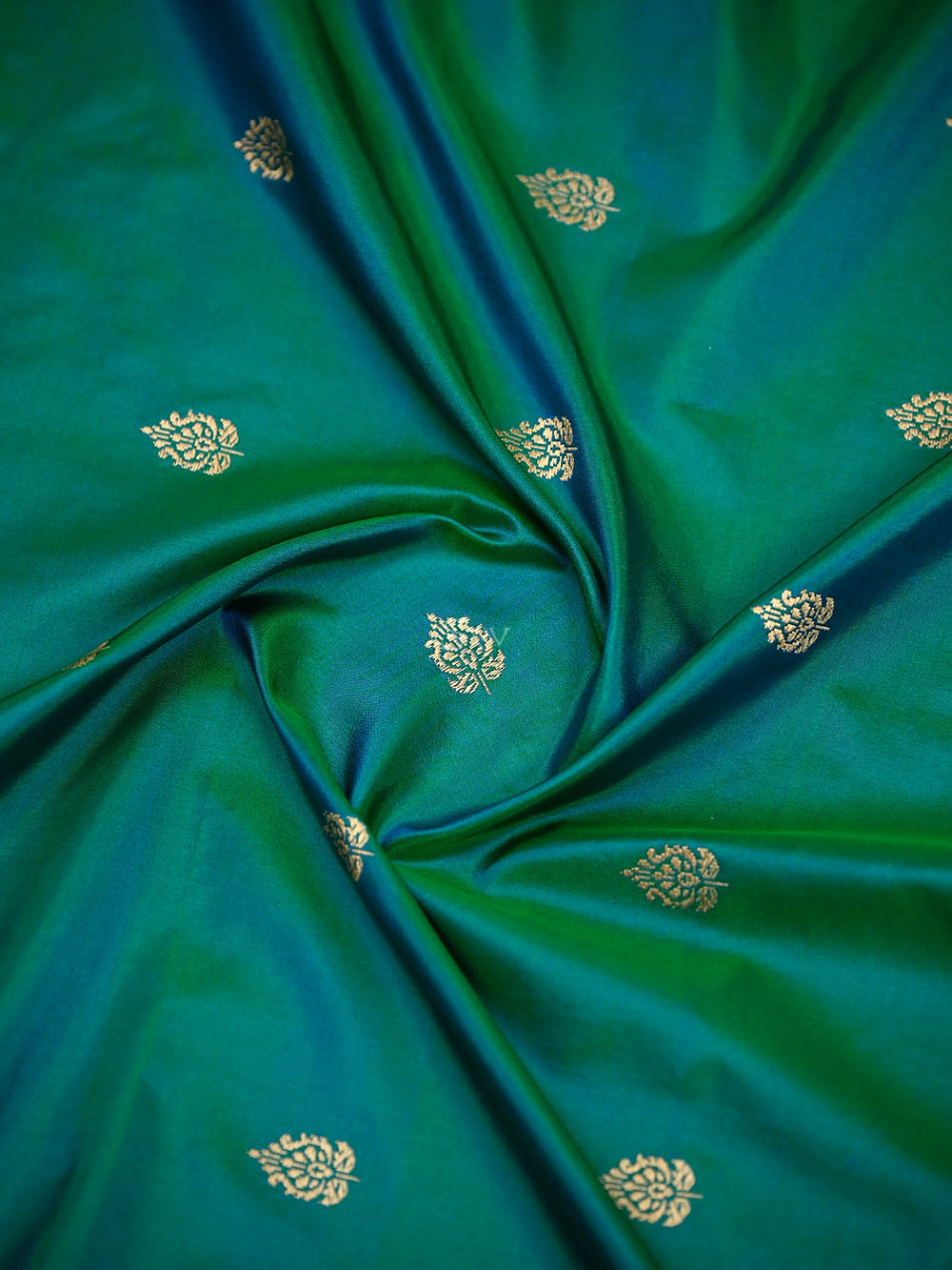 Green Blue Booti Katan Silk Handloom Banarasi Suit - Sacred Weaves