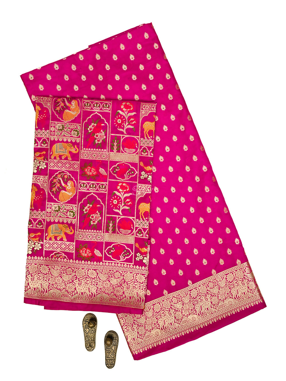 Dark Pink Meenakari Booti Katan Silk Handloom Banarasi Suit - Sacred Weaves
