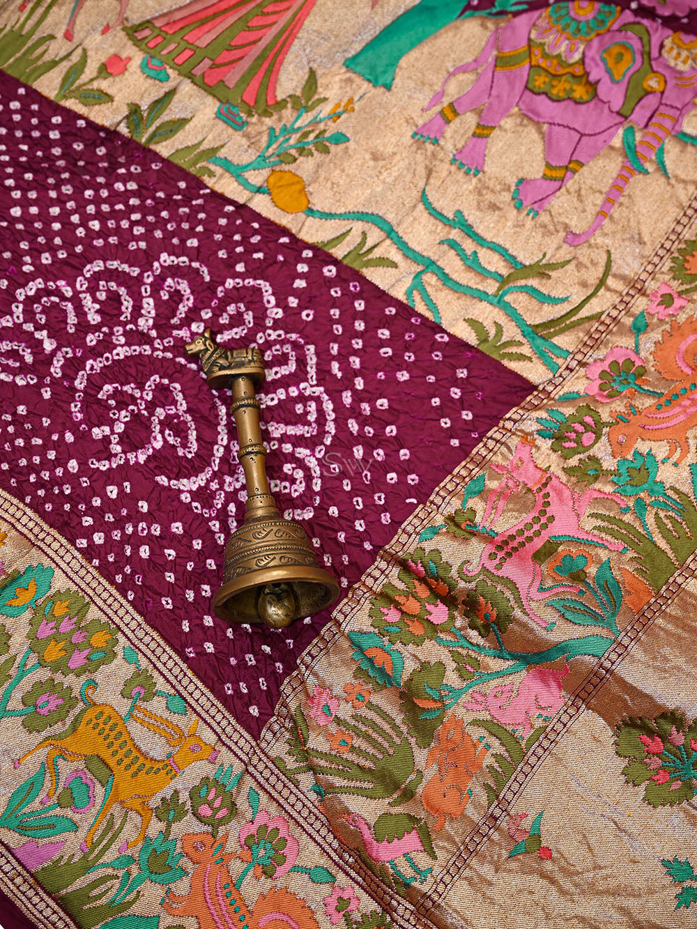 Dark Magenta Meenakari Bandhani Silk Handloom Banarasi Saree - Sacred Weaves