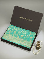 Sea Green Jaal Khaddi Georgette Handloom Banarasi Saree - Sacred Weaves