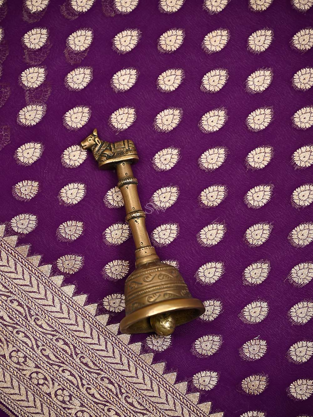Purple Booti Khaddi Georgette Handloom Banarasi Saree - Sacred Weaves