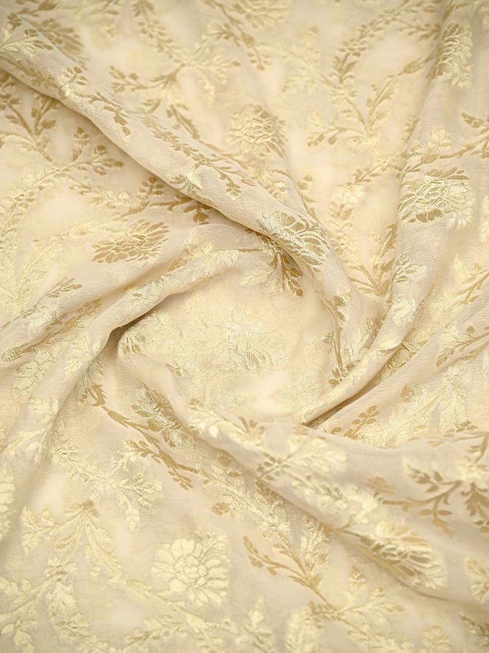 Cream Jaal Khaddi Georgette Handloom Banarasi Saree - Sacred Weaves