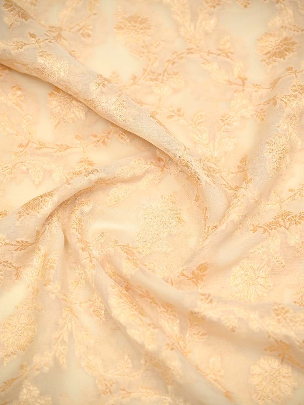 Cream Jaal Khaddi Georgette Handloom Banarasi Saree - Sacred Weaves