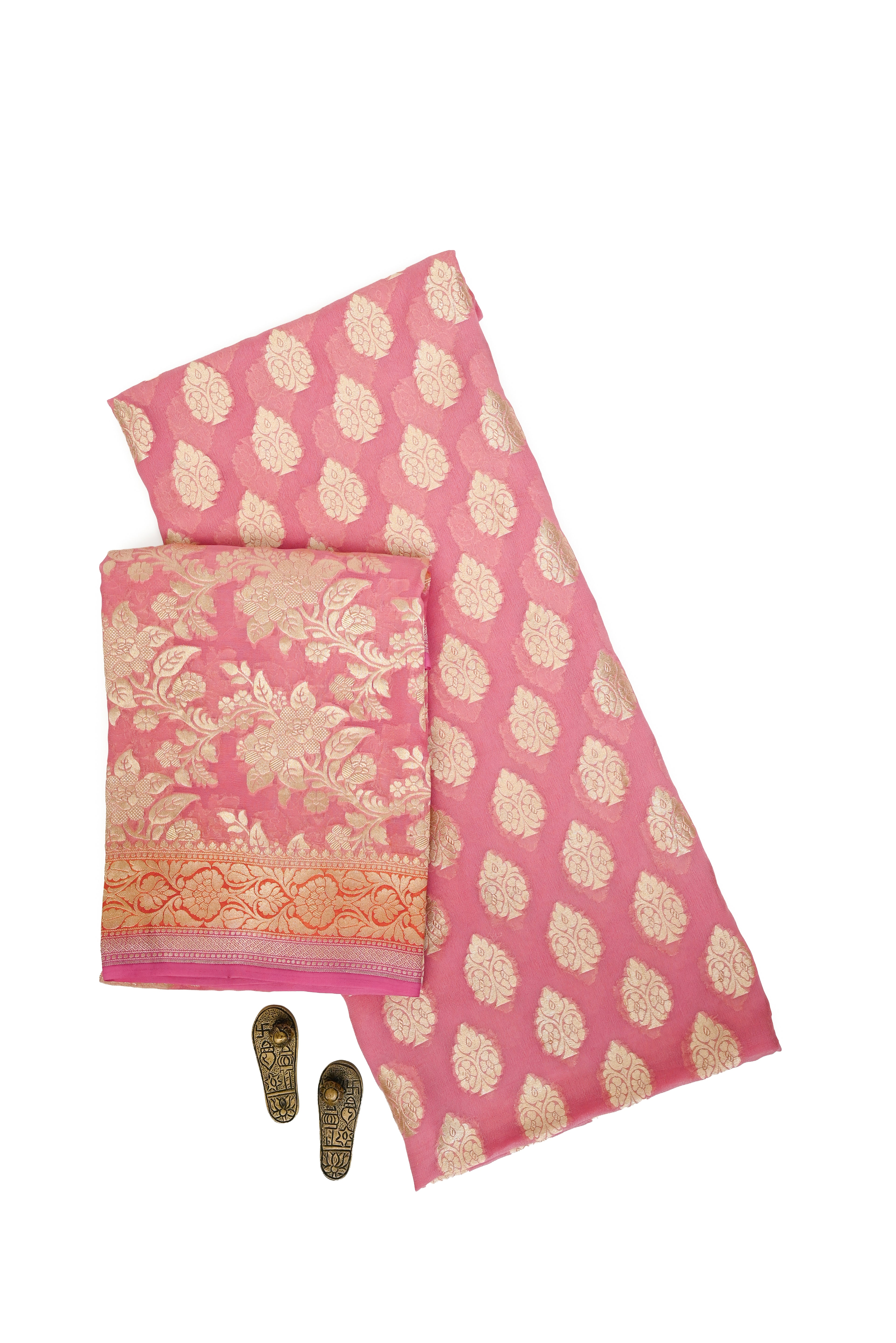Pink Booti Khaddi Georgette Handloom Banarasi Suit - Sacred Weaves