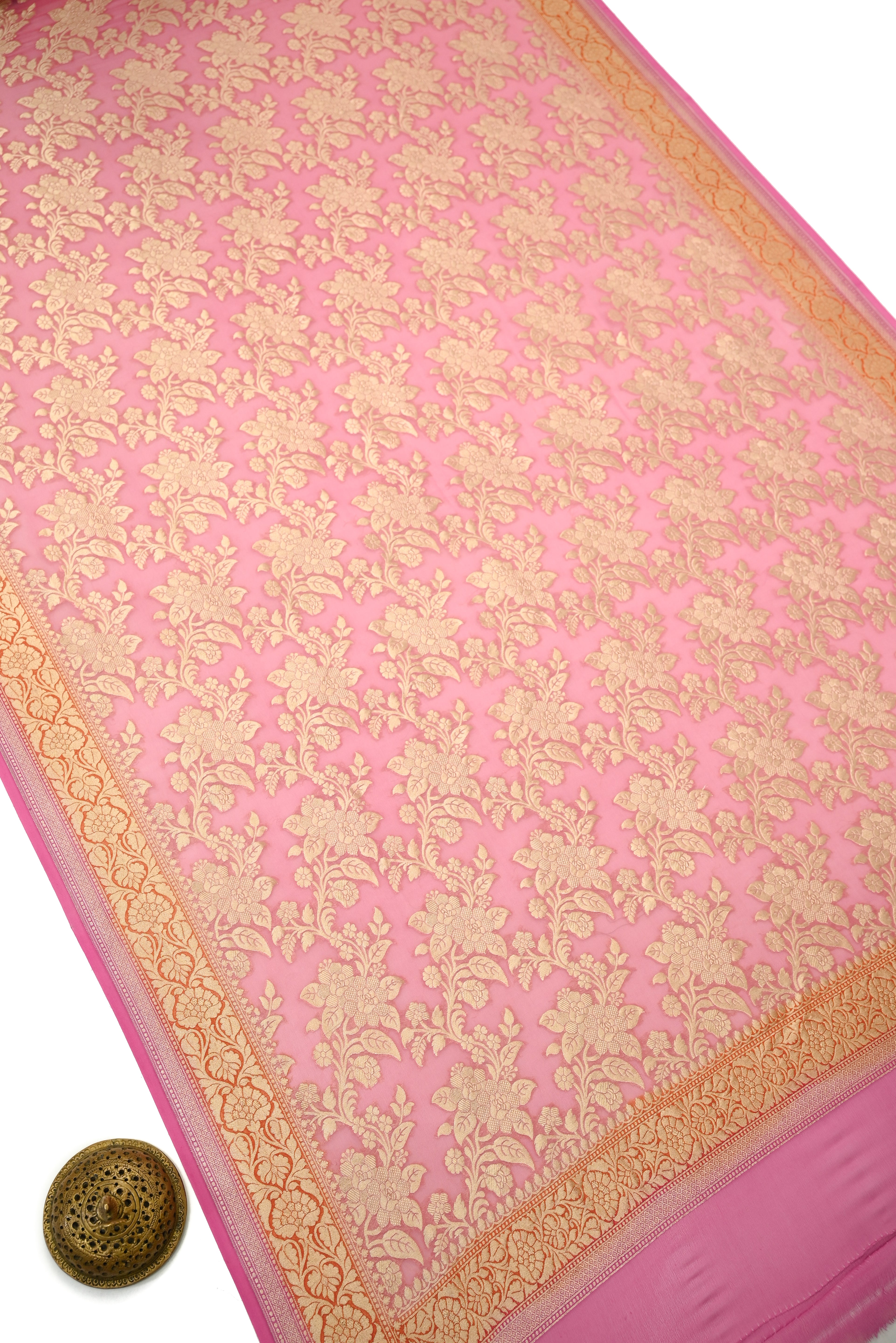 Pink Booti Khaddi Georgette Handloom Banarasi Suit - Sacred Weaves