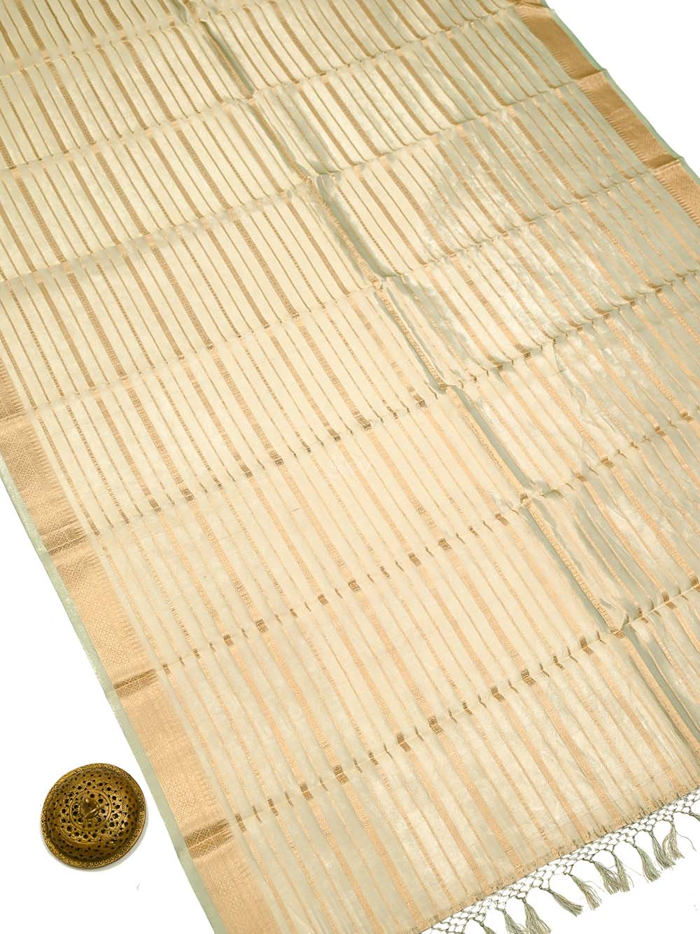 Sea Green Tissue Brocade Handloom Banarasi Dupatta - Sacred Weaves