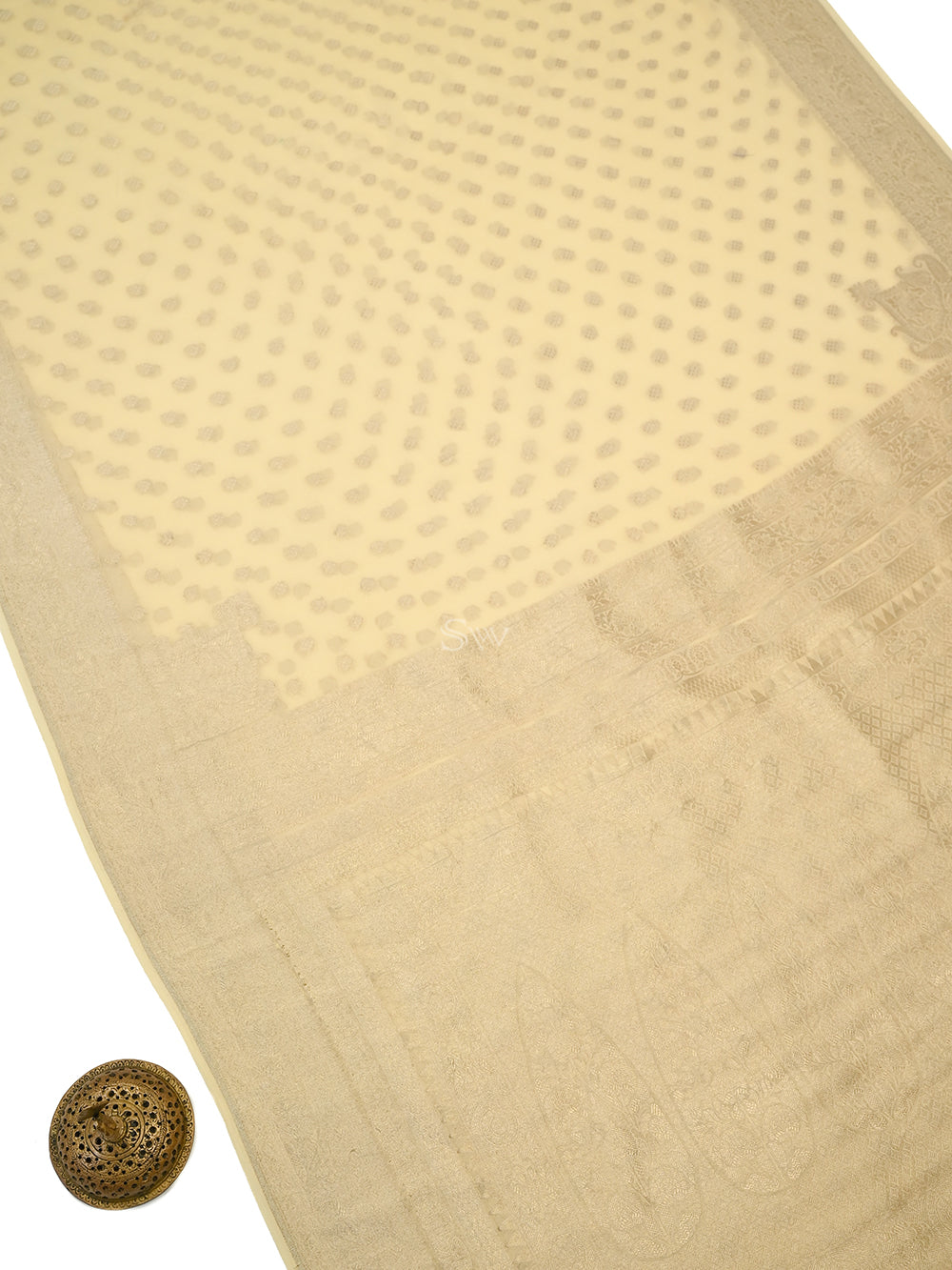Cream Konia Khaddi Georgette Handloom Banarasi Saree - Sacred Weaves