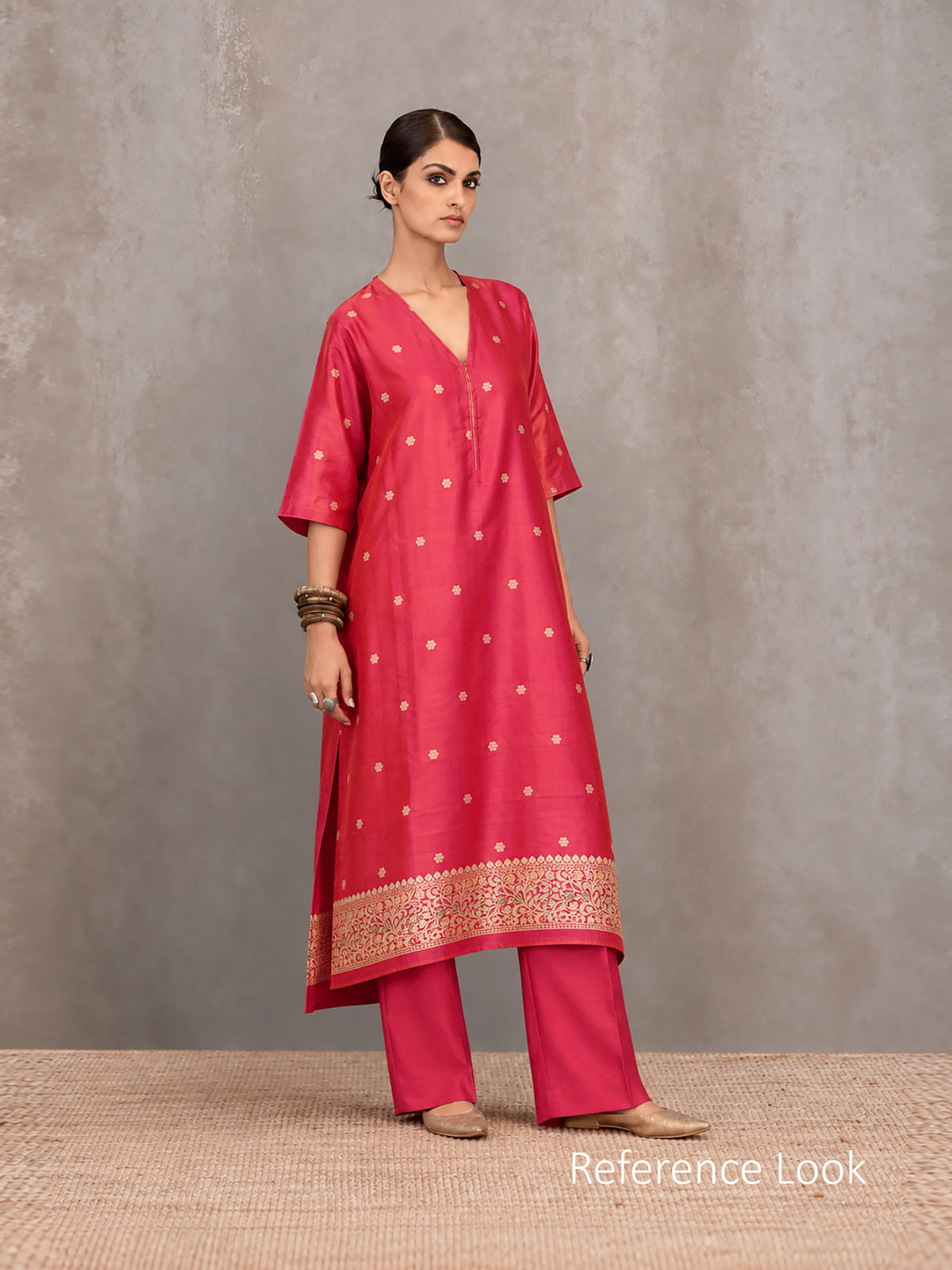 Pink Orange Floral Booti Katan Silk Handloom Banarasi Suit - Sacred Weaves
