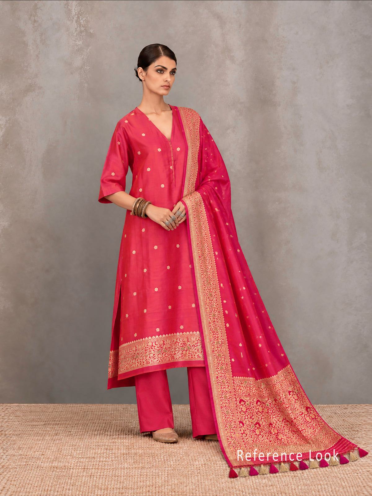 Pink Orange Floral Booti Katan Silk Handloom Banarasi Suit - Sacred Weaves