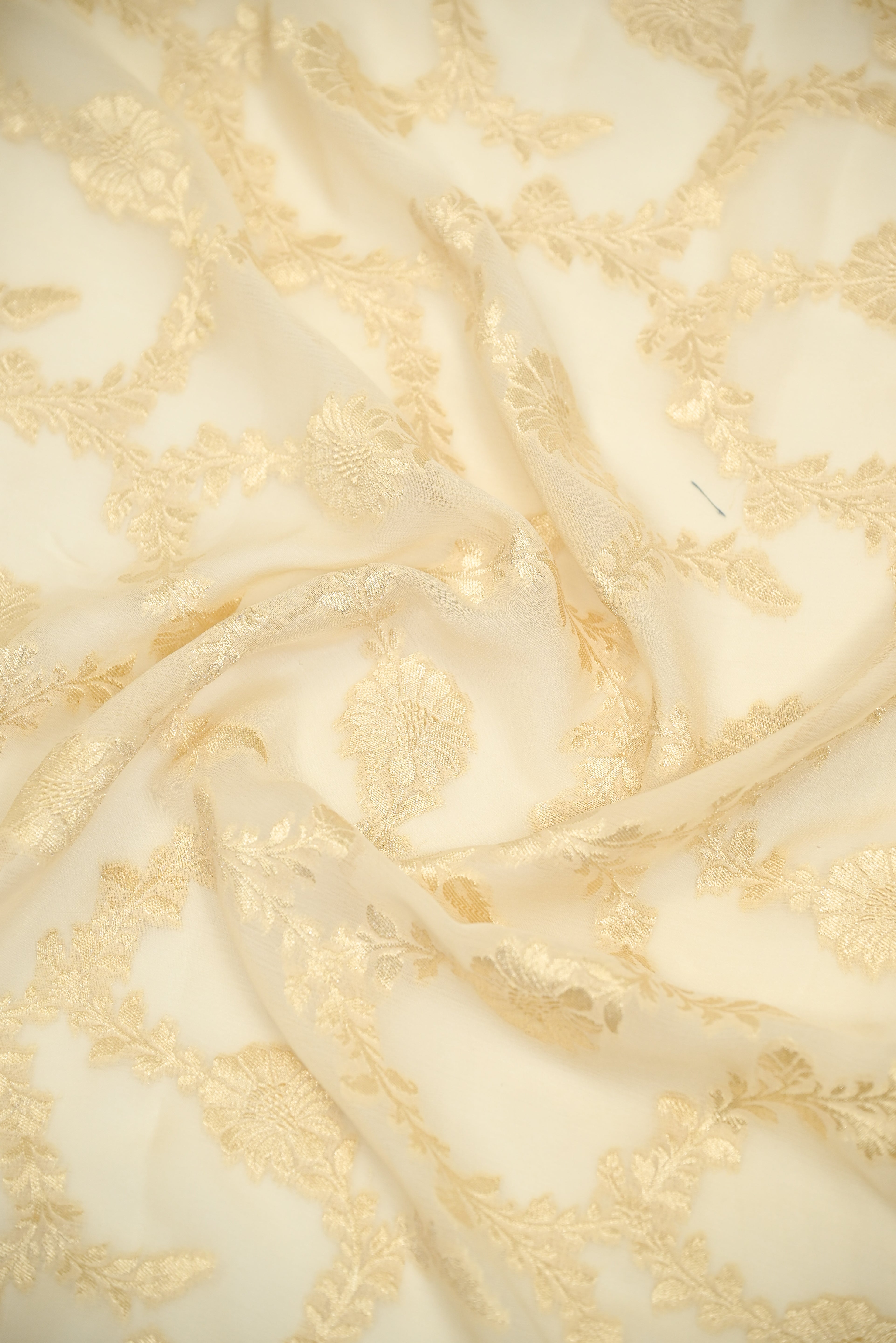 Cream Booti Khaddi Georgette Handloom Banarasi Suit - Sacred Weaves