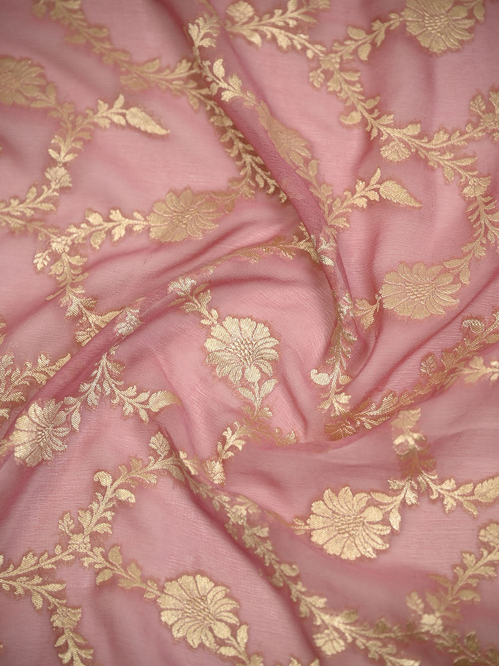 Pastel Pink Booti Khaddi Georgette Handloom Banarasi Suit - Sacred Weaves