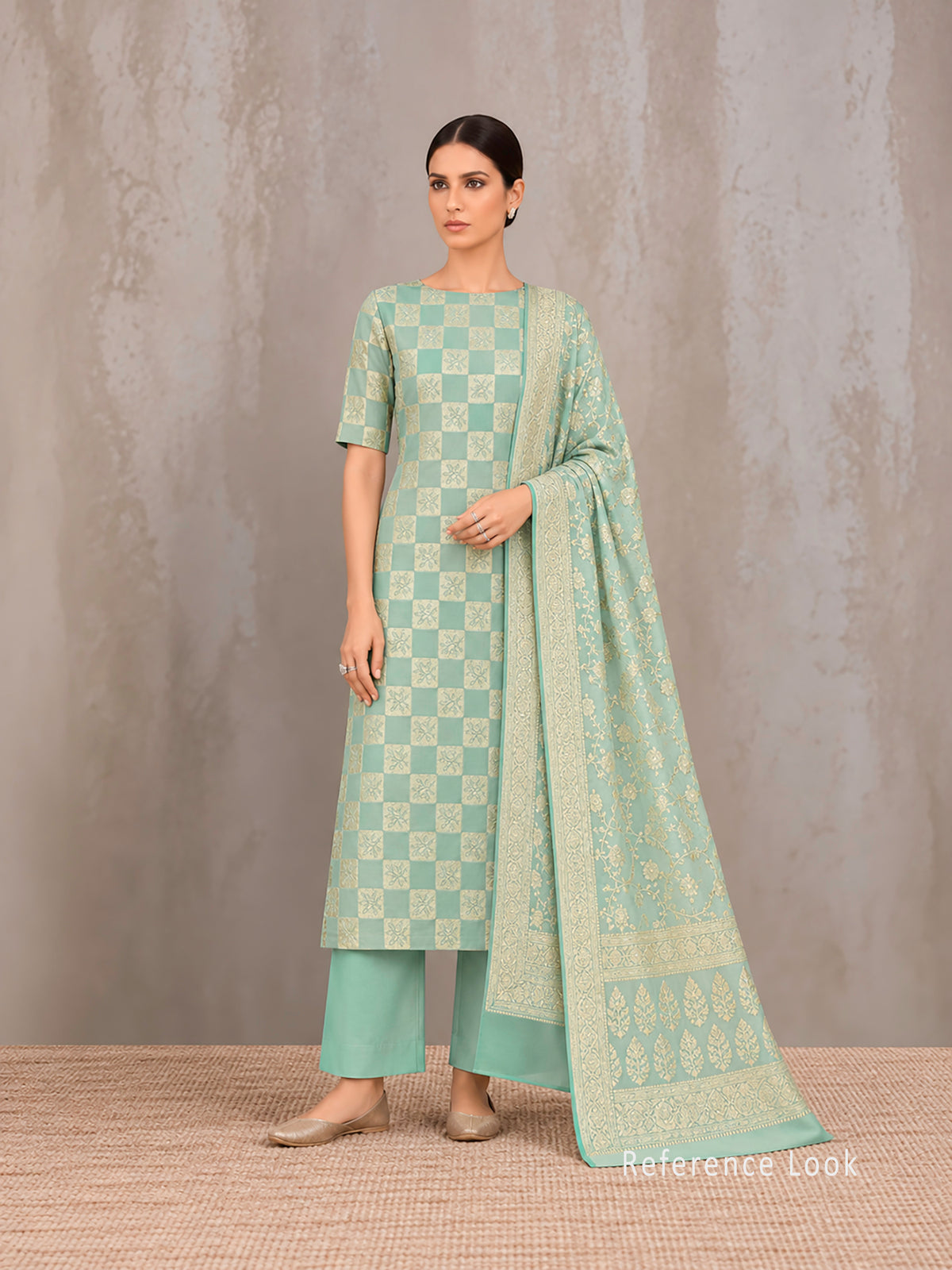 Sea Green Booti Khaddi Georgette Handloom Banarasi Suit - Sacred Weaves
