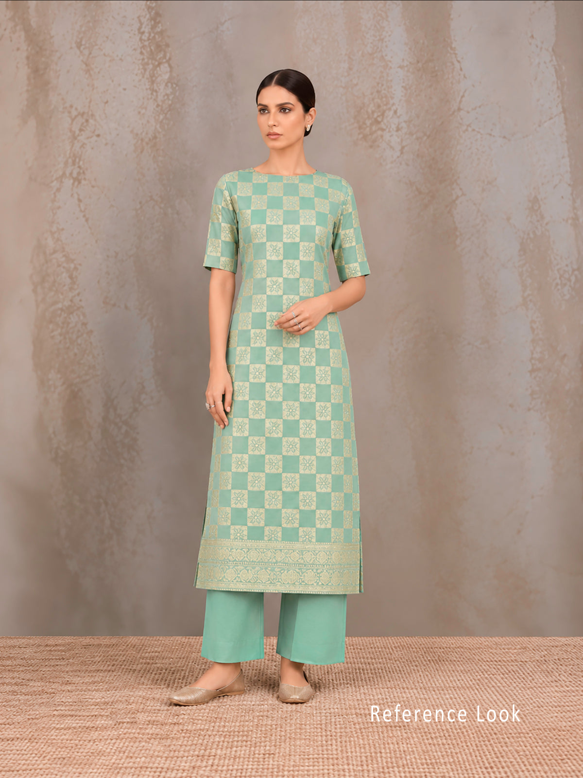 Sea Green Booti Khaddi Georgette Handloom Banarasi Suit - Sacred Weaves