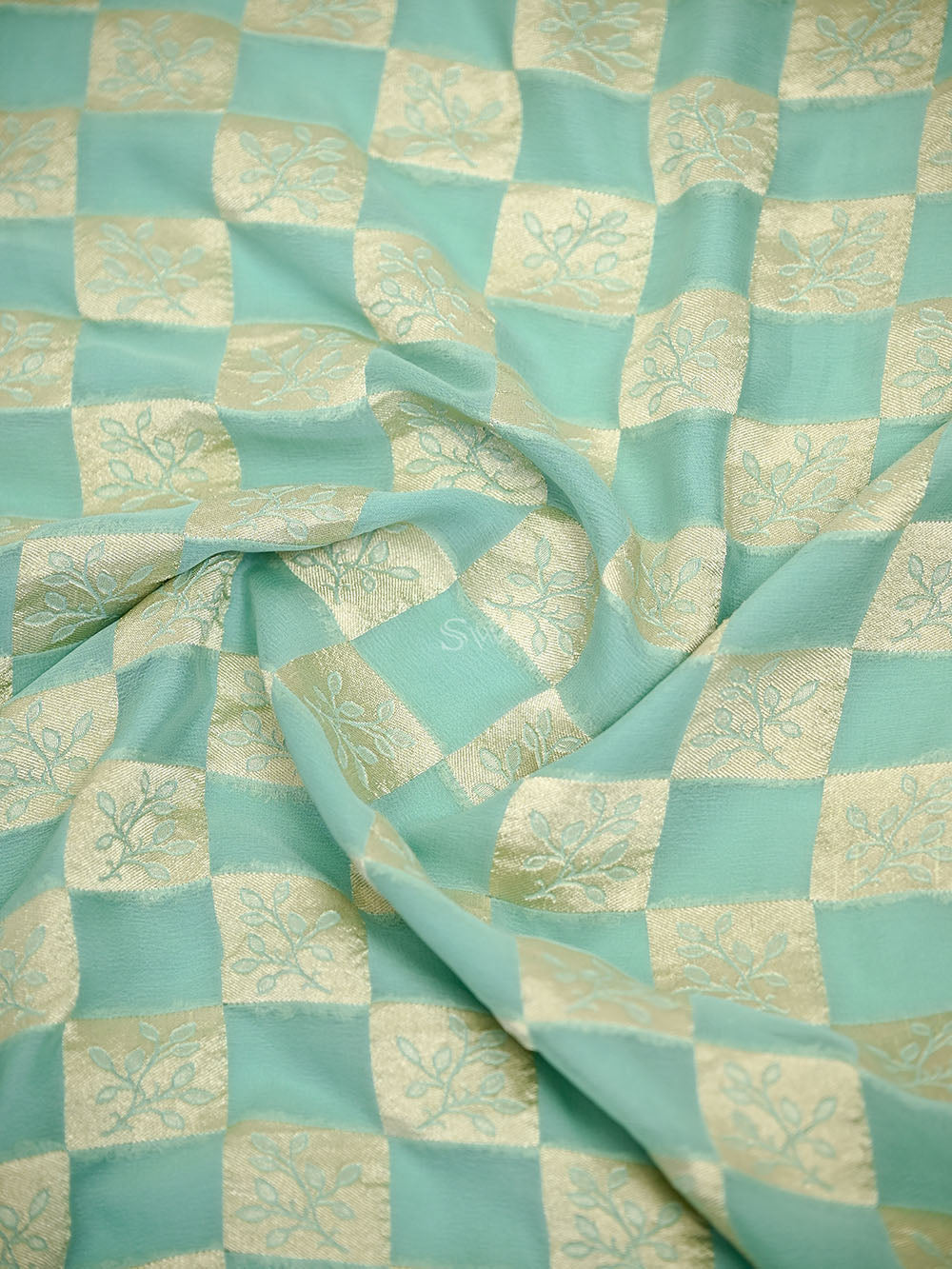 Sea Green Booti Khaddi Georgette Handloom Banarasi Suit - Sacred Weaves
