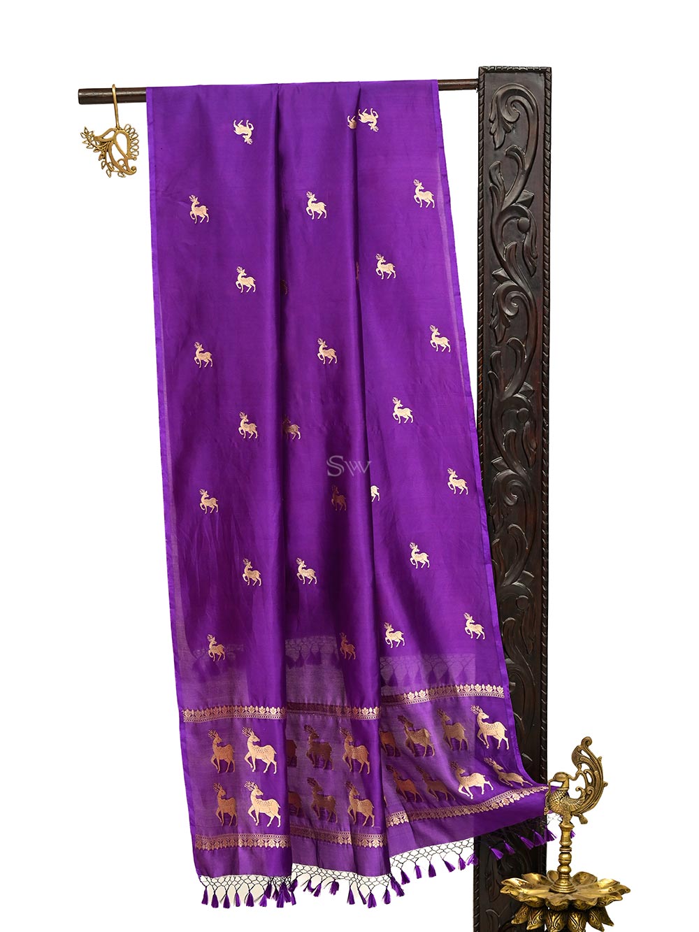 Purple Shikargah Katan Silk Handloom Banarasi Dupatta- Sacred Weaves