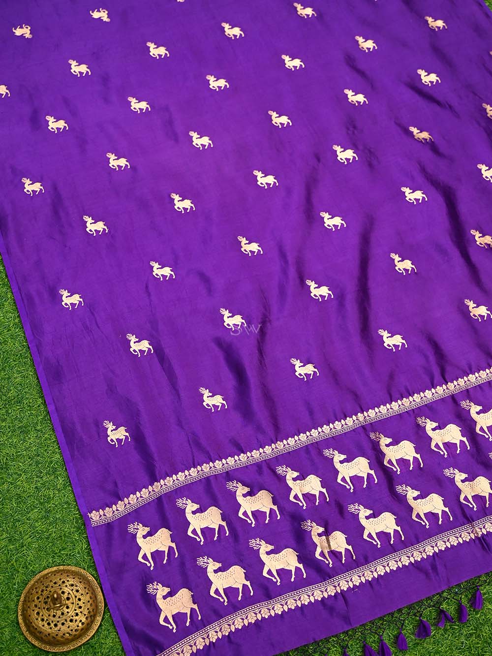 Purple Shikargah Katan Silk Handloom Banarasi Dupatta - Sacred Weaves