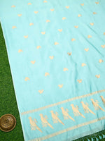Aqua Blue Plain Katan Silk Handloom Banarasi Suit - Sacred Weaves