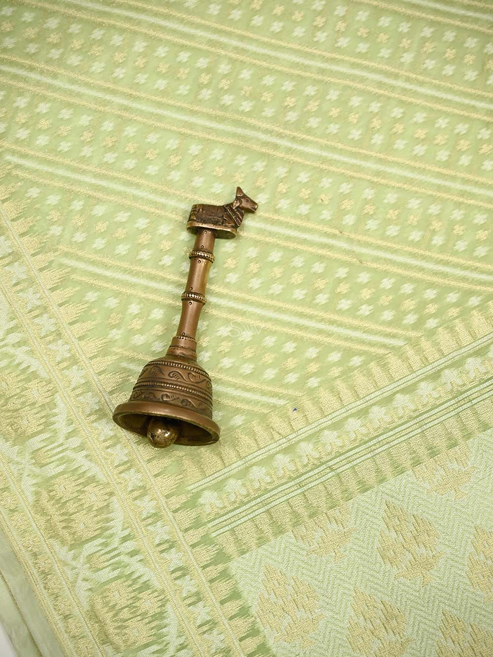 Sea Green Zari Cotton Saree - Sacred Weaves