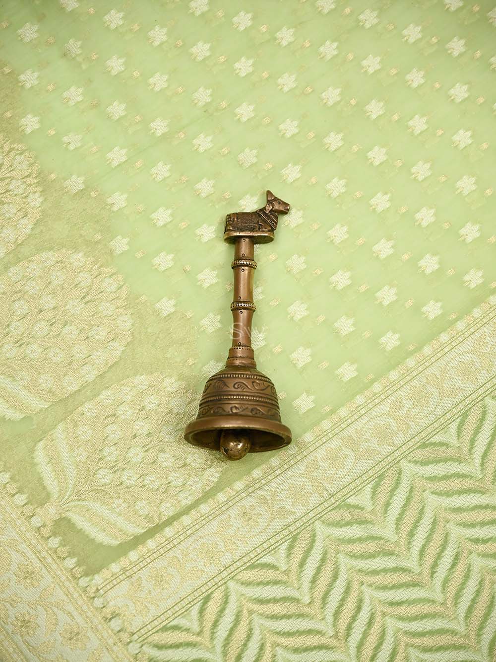 Sea Green Zari Cotton Saree - Sacred Weaves