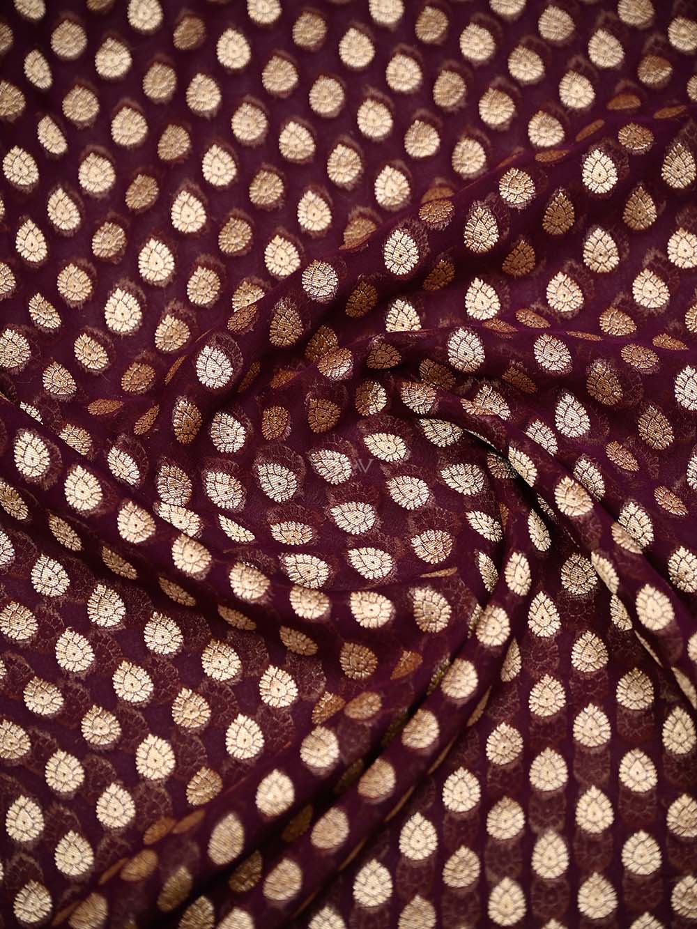 Wine Booti Khaddi Georgette Handloom Banarasi Saree - Sacred Weaves