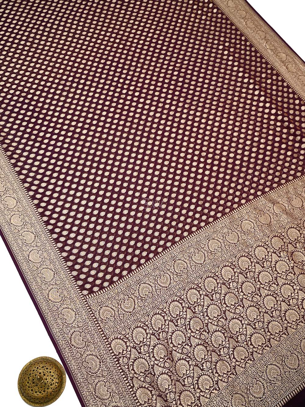 Wine Booti Khaddi Georgette Handloom Banarasi Saree - Sacred Weaves