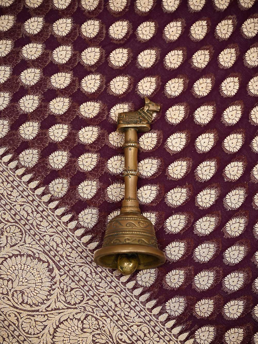 Wine Booti Khaddi Georgette Handloom Banarasi Saree - Sacred Weaves