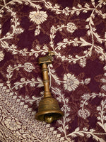 Wine Jaal Khaddi Georgette Handloom Banarasi Saree - Sacred Weaves