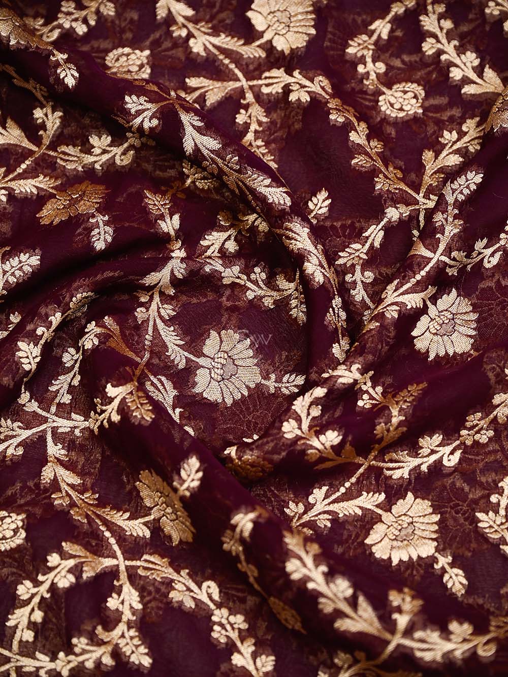 Wine Jaal Khaddi Georgette Handloom Banarasi Saree - Sacred Weaves