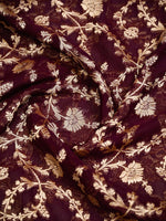 Wine Jaal Khaddi Georgette Handloom Banarasi Saree - Sacred Weaves