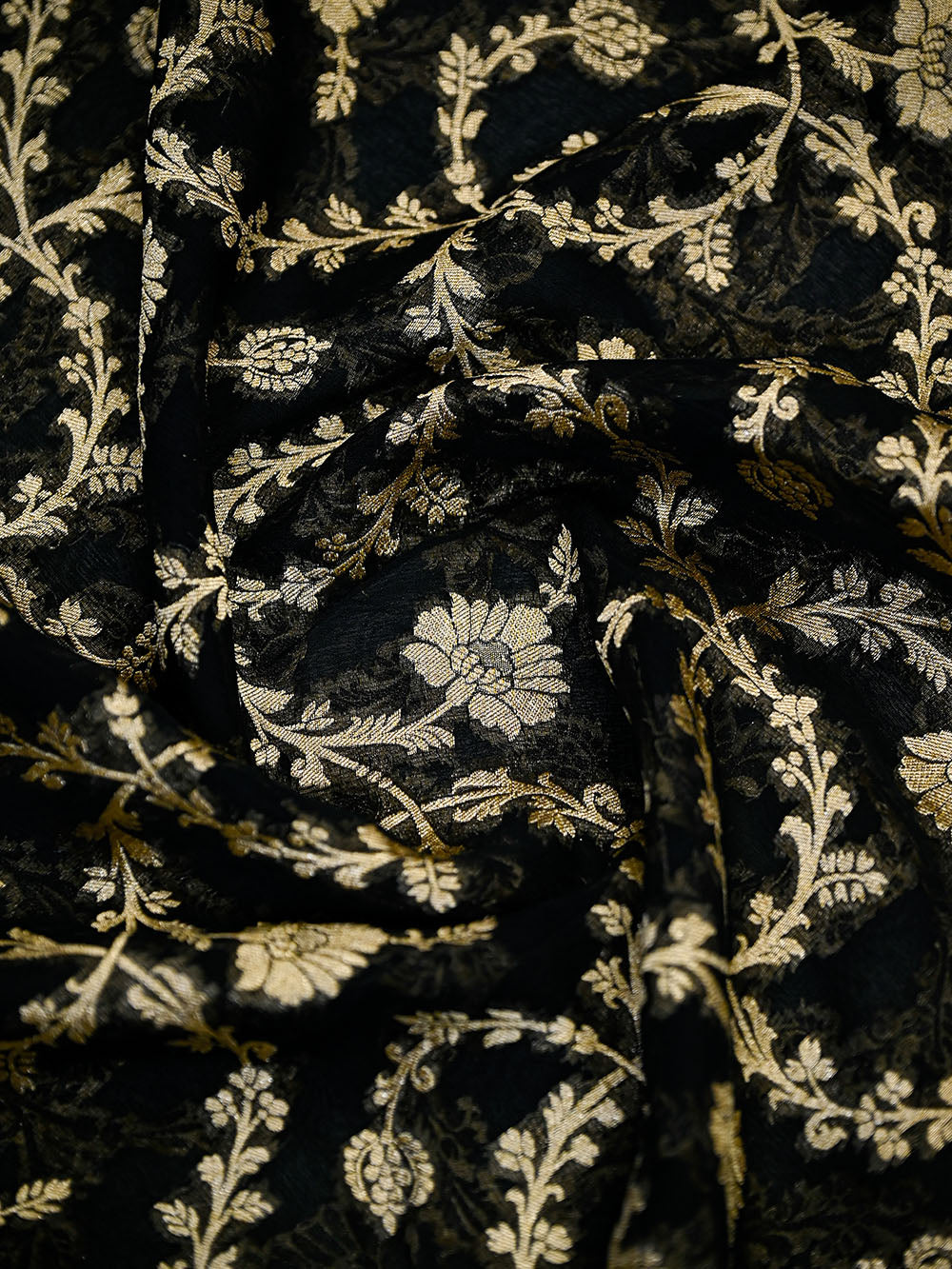 Black Zari Jaal Khaddi Georgette Handloom Banarasi Saree - Sacred Weaves
