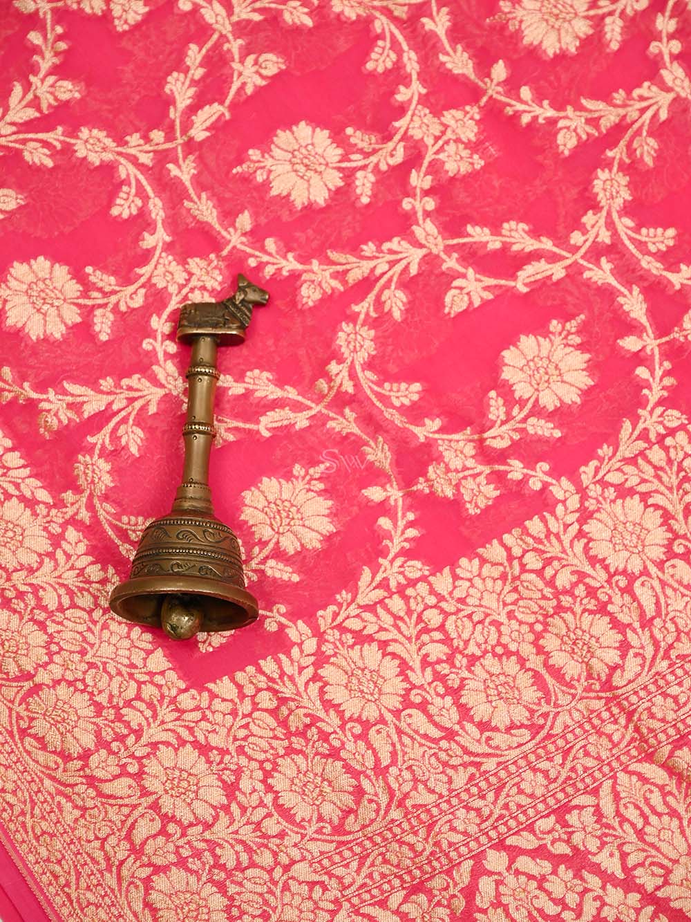 Coral Pink Jaal Khaddi Georgette Handloom Banarasi Saree - SacredWeaves