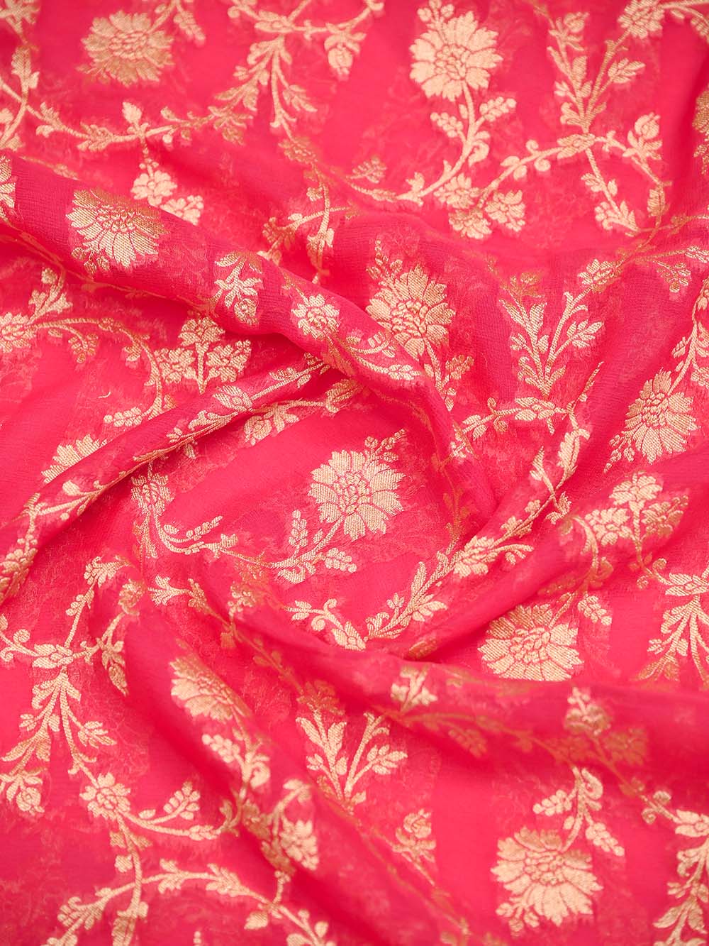 Coral Pink Jaal Khaddi Georgette Handloom Banarasi Saree - SacredWeaves