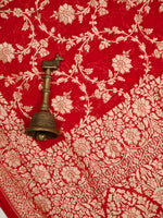 Red Jaal Khaddi Georgette Handloom Banarasi Saree - Sacred Weaves