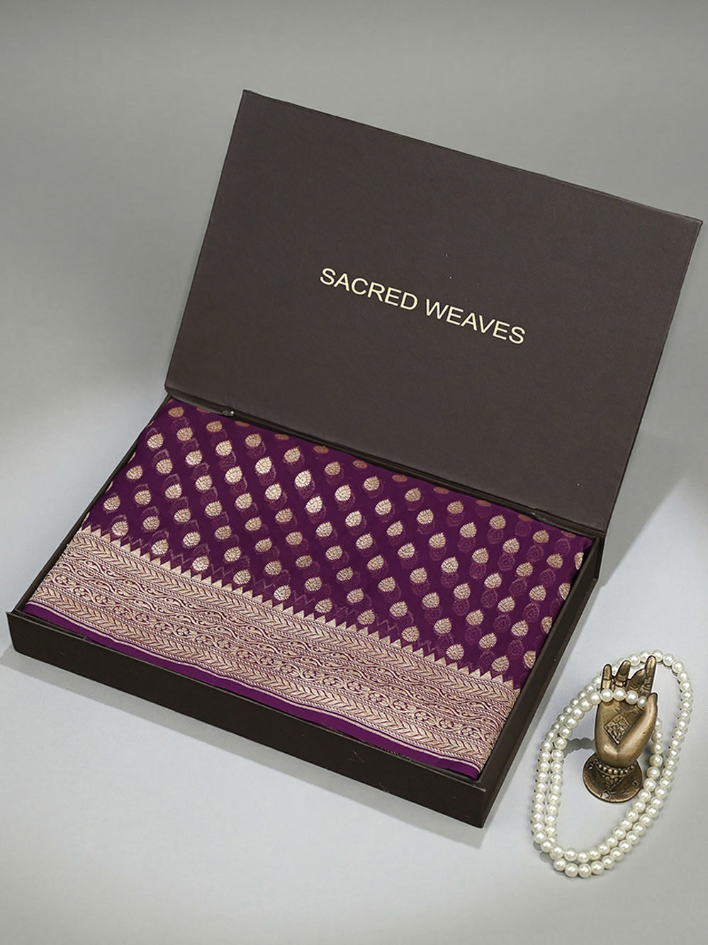 Purple Booti Khaddi Georgette Handloom Banarasi Saree - Sacred Weaves