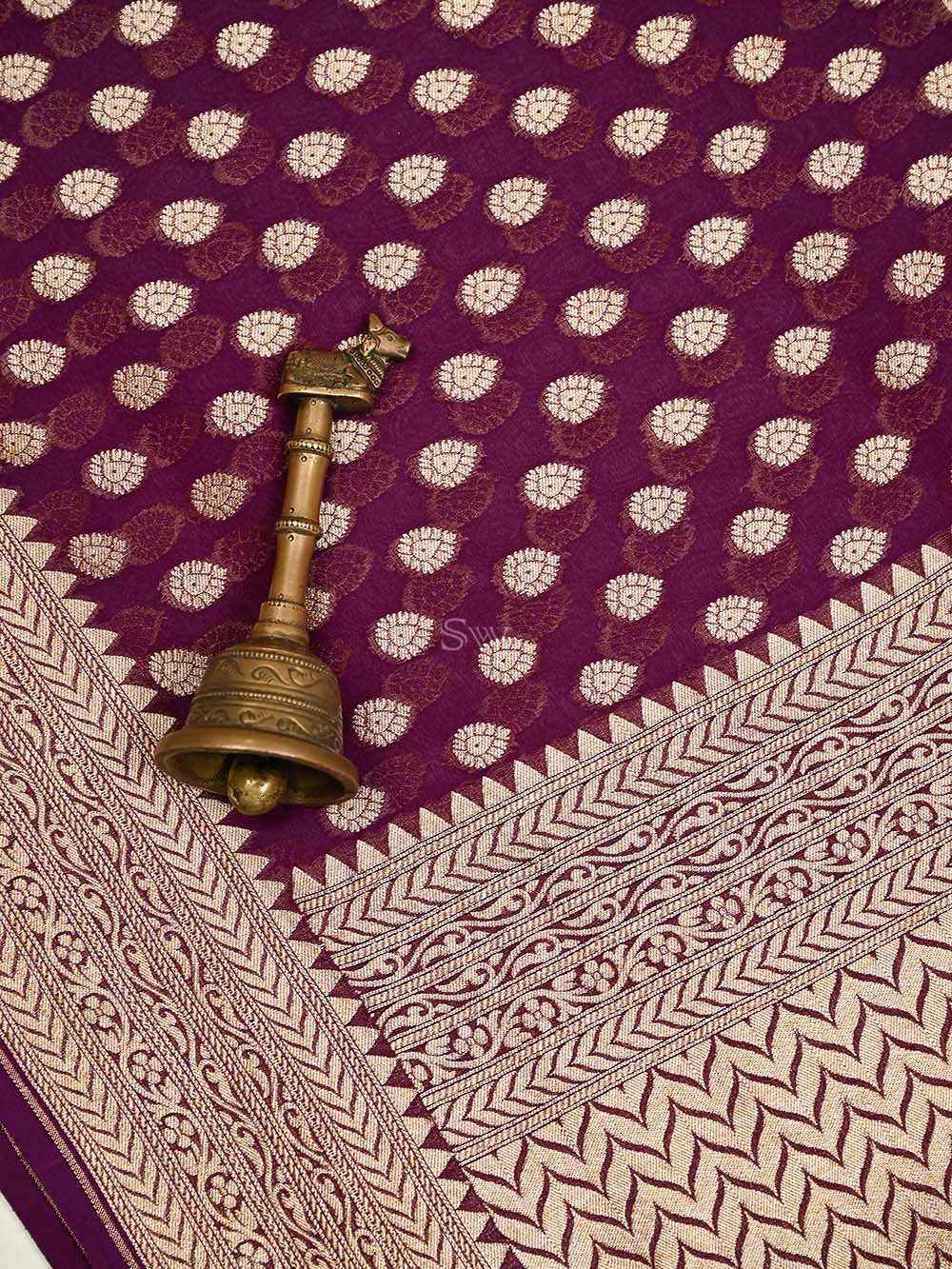 Purple Booti Khaddi Georgette Handloom Banarasi Saree - Sacred Weaves