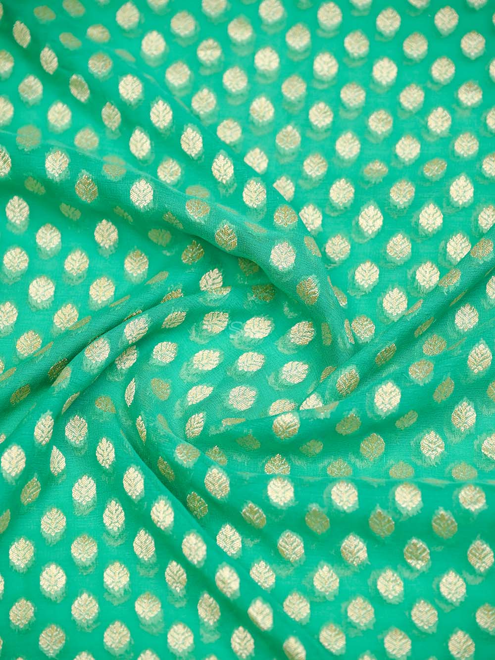 Sea Green Booti Khaddi Georgette Handloom Banarasi Saree - Sacred Weaves