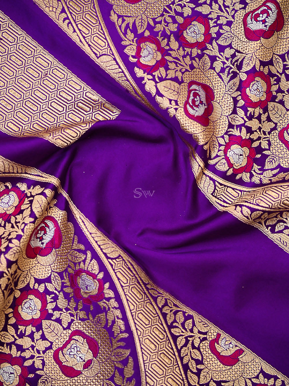 Purple Meenakari Satin Silk Handloom Banarasi Lehenga - Sacred Weaves