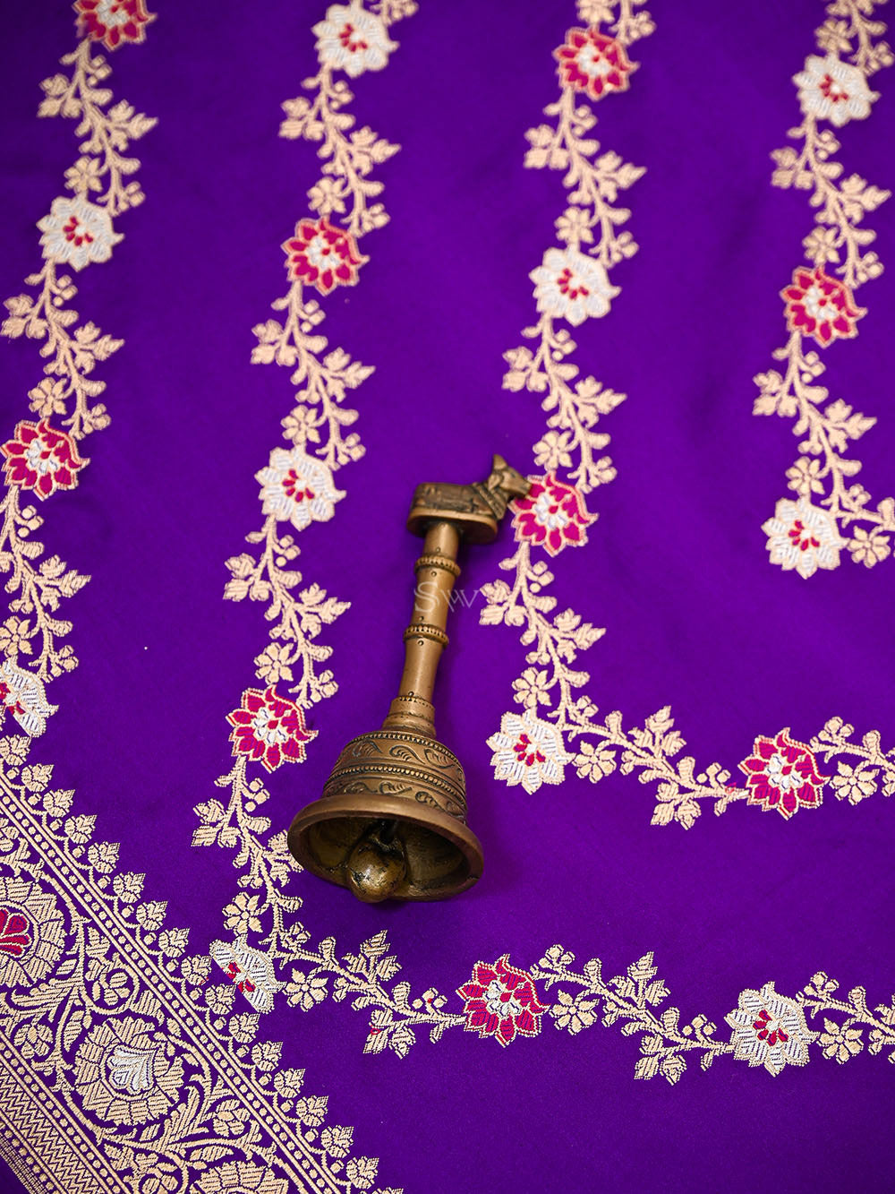Purple Meenakari Satin Silk Handloom Banarasi Lehenga - Sacred Weaves