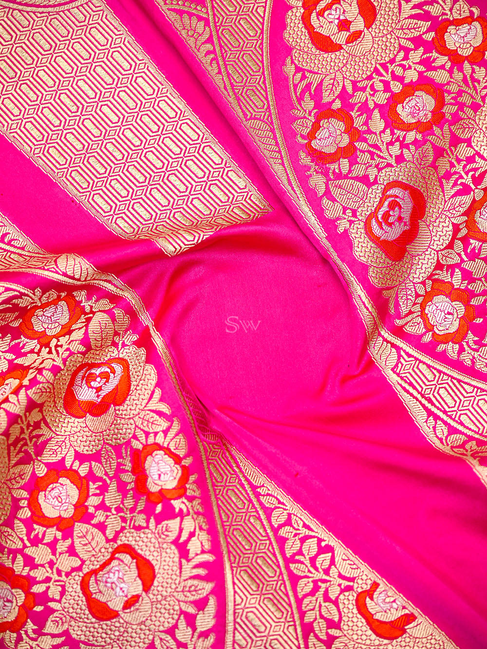 Magenta Meenakari Satin Silk Handloom Banarasi Lehenga - Sacred Weaves